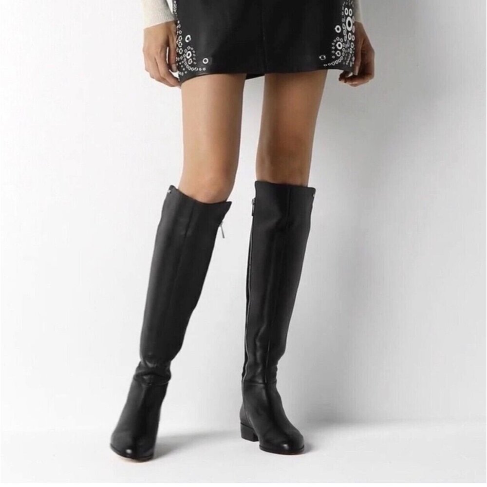 Michael Kors Bromley Flat Leather/Textile Black Riding Boots Size 5M